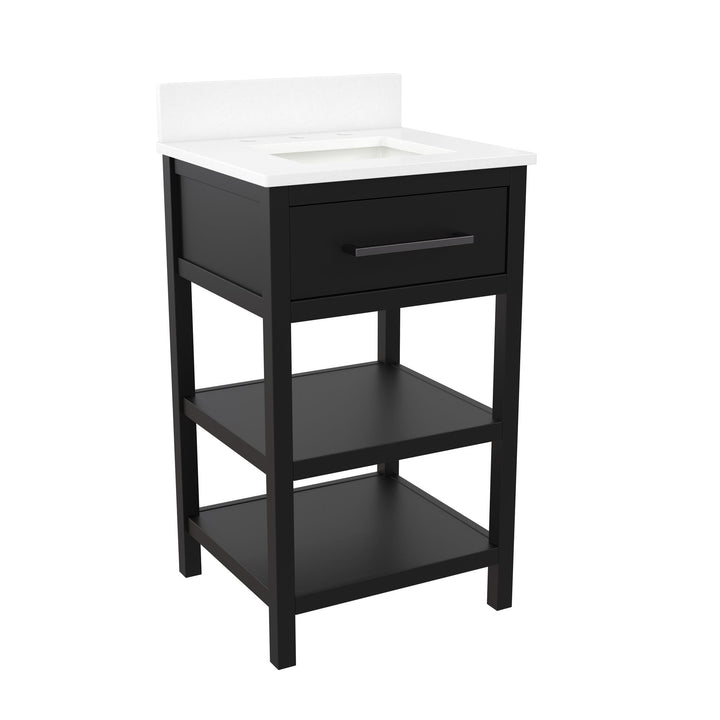 Pisa 20 Inch Bathroom Vanity with Carrera Countertop and 2 Storage Shelves - Black