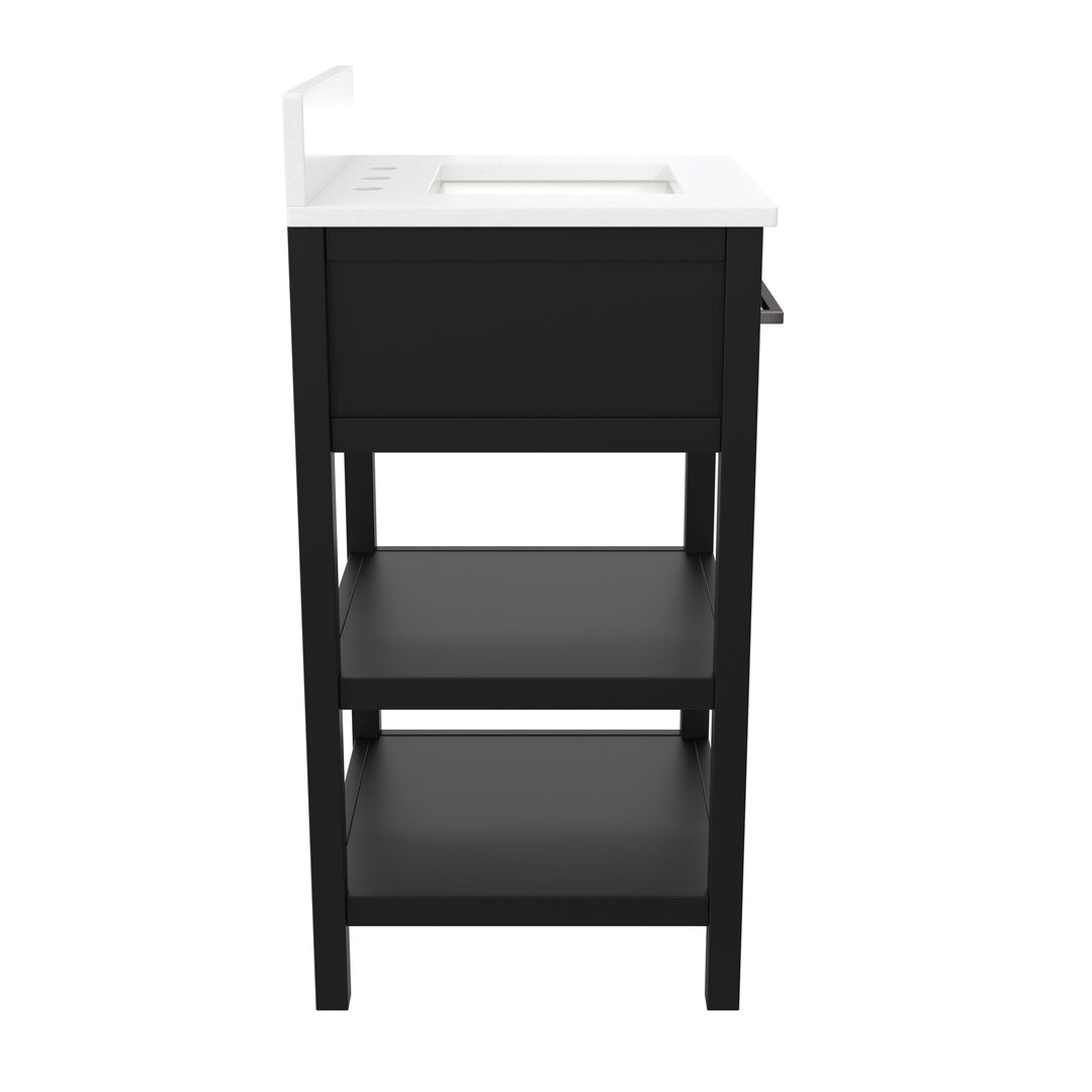 Pisa 20 Inch Bathroom Vanity with Carrera Countertop and 2 Storage Shelves - Black