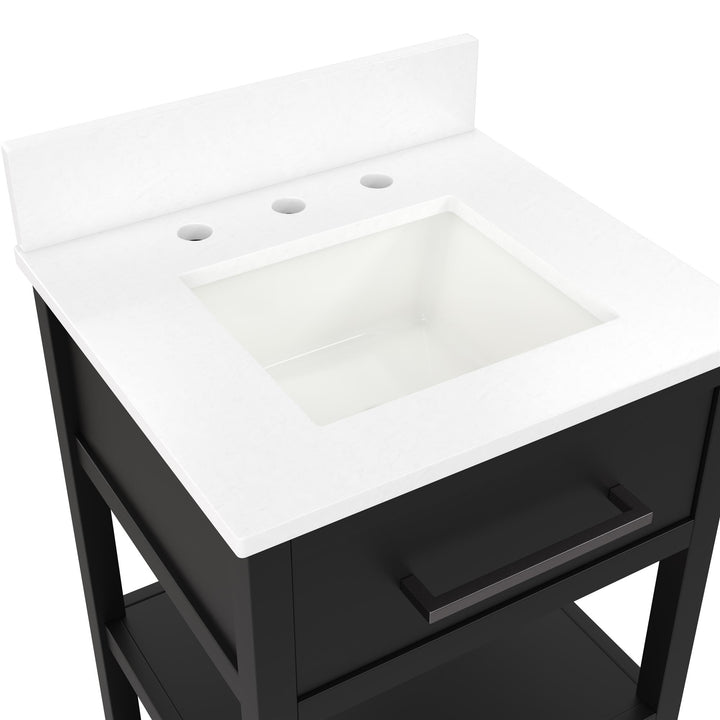 Pisa 20 Inch Bathroom Vanity with Carrera Countertop and 2 Storage Shelves - Black