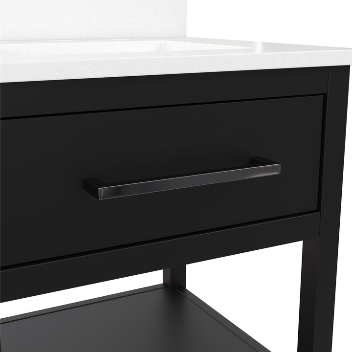 Pisa 20 Inch Bathroom Vanity with Carrera Countertop and 2 Storage Shelves - Black