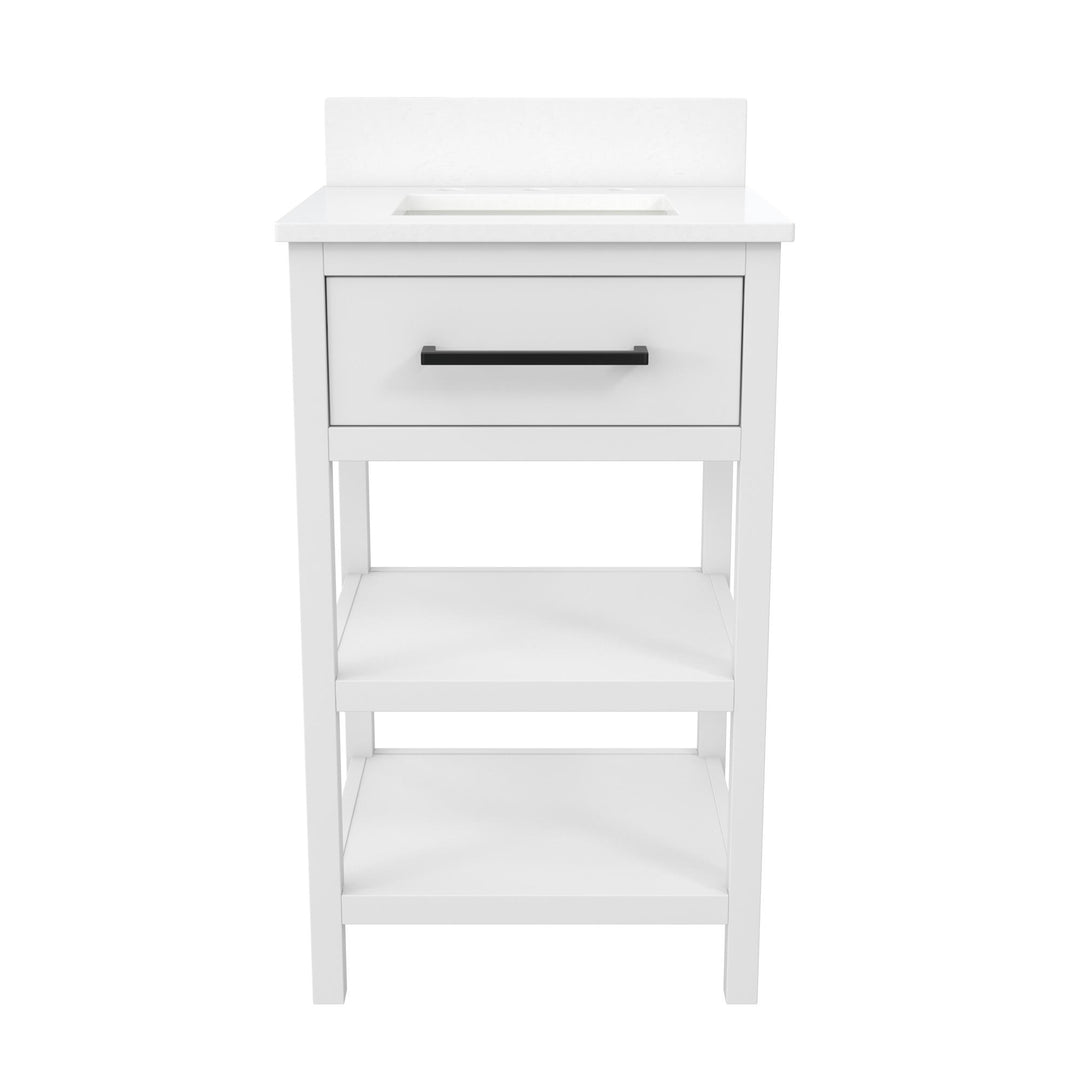 Pisa 20 Inch Bathroom Vanity with Carrera Countertop and 2 Storage Shelves - White