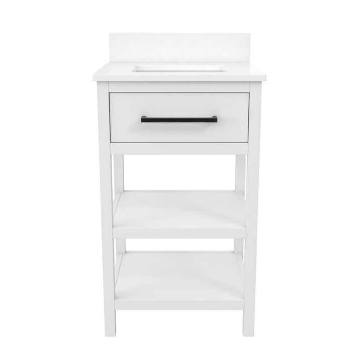 Pisa 20 Inch Bathroom Vanity with Carrera Countertop and 2 Storage Shelves - White