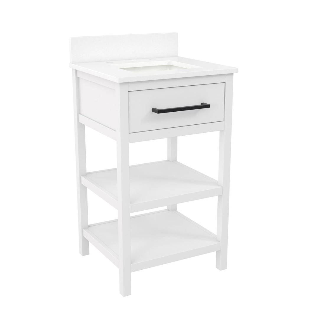 Pisa 20 Inch Bathroom Vanity with Carrera Countertop and 2 Storage Shelves - White