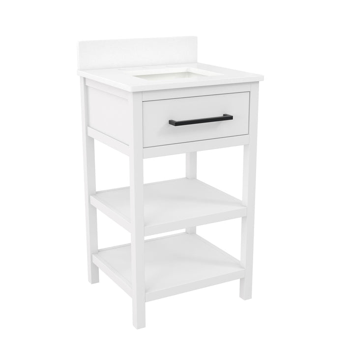Pisa 20 Inch Bathroom Vanity with Carrera Countertop and 2 Storage Shelves - White