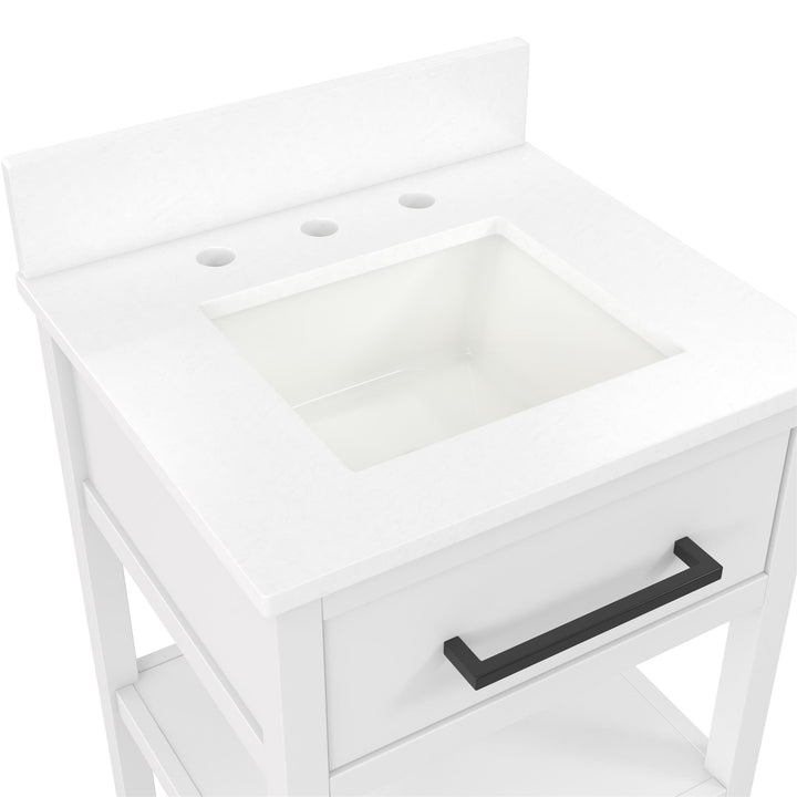 Pisa 20 Inch Bathroom Vanity with Carrera Countertop and 2 Storage Shelves - White