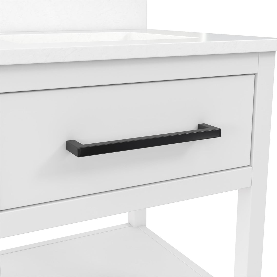 Pisa 20 Inch Bathroom Vanity with Carrera Countertop and 2 Storage Shelves - White