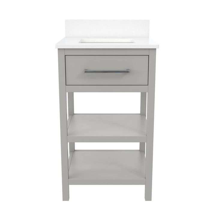 Pisa 20 Inch Bathroom Vanity with Carrera Countertop and 2 Storage Shelves - Gray