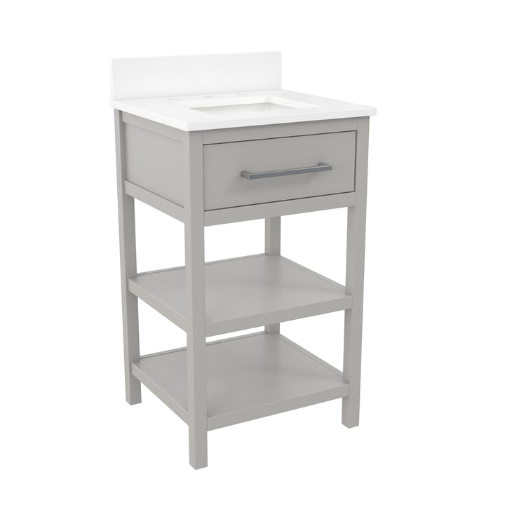 Pisa 20 Inch Bathroom Vanity with Carrera Countertop and 2 Storage Shelves - Gray