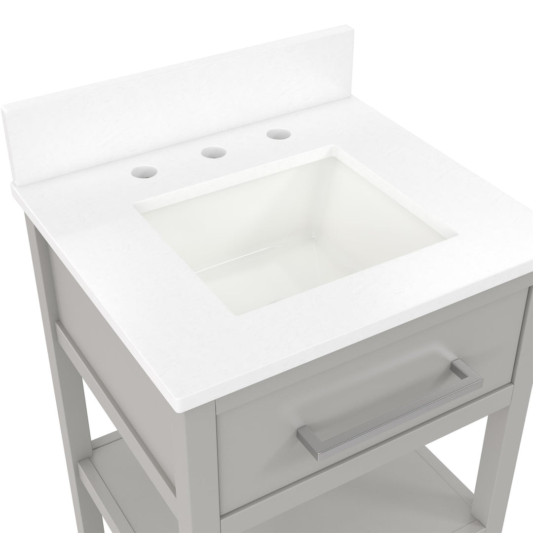 Pisa 20 Inch Bathroom Vanity with Carrera Countertop and 2 Storage Shelves - Gray