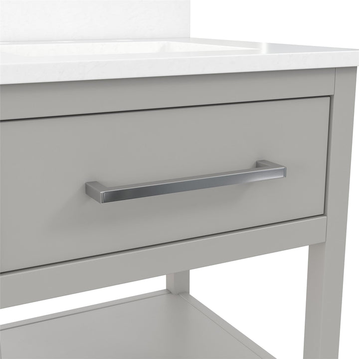 Pisa 20 Inch Bathroom Vanity with Carrera Countertop and 2 Storage Shelves - Gray