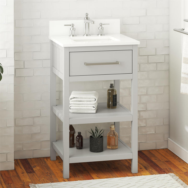 Pisa 20 Inch Bathroom Vanity with Carrera Countertop and 2 Storage Shelves - Gray