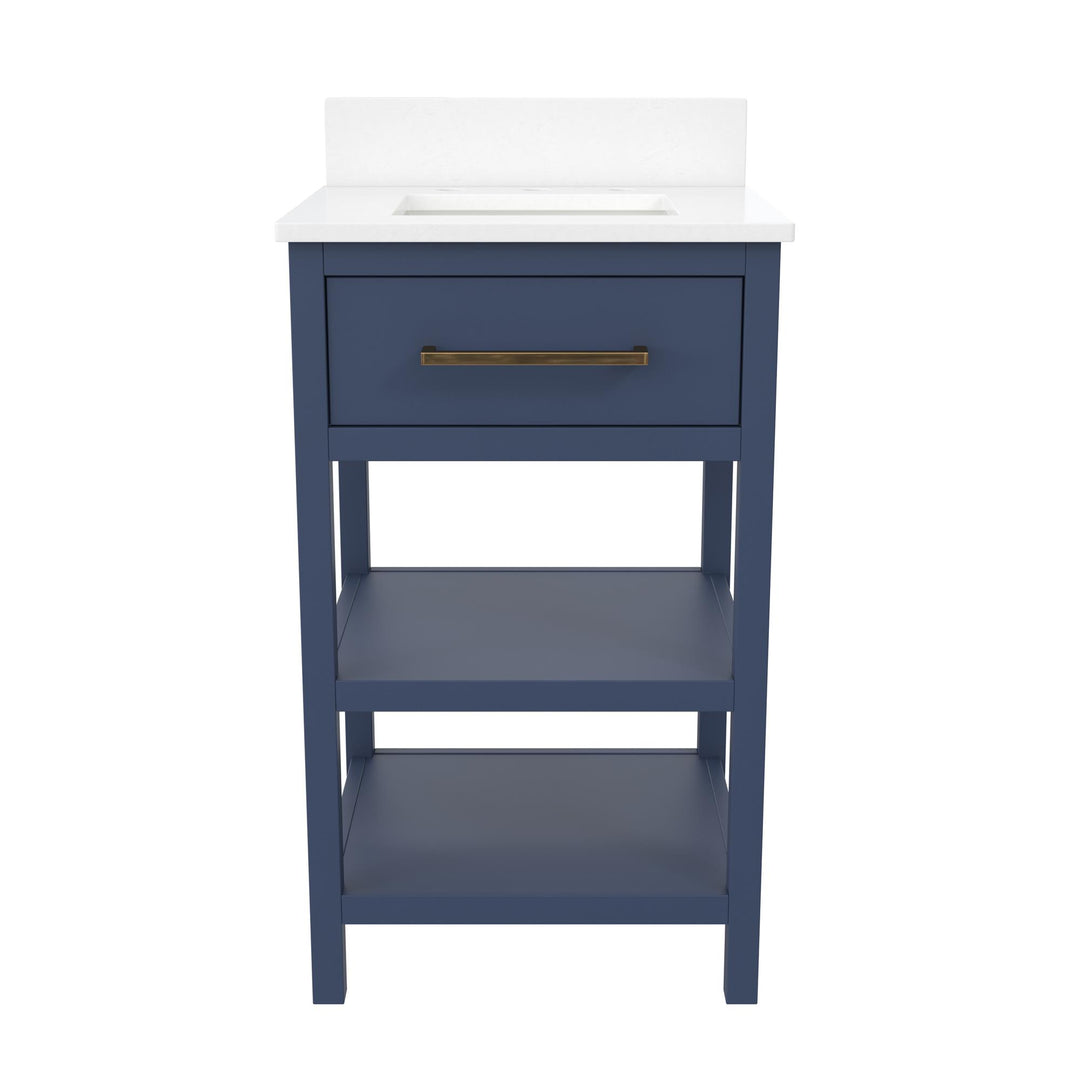 Pisa 20 Inch Bathroom Vanity with Carrera Countertop and 2 Storage Shelves - Navy