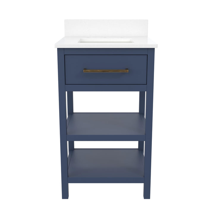 Pisa 20 Inch Bathroom Vanity with Carrera Countertop and 2 Storage Shelves - Navy