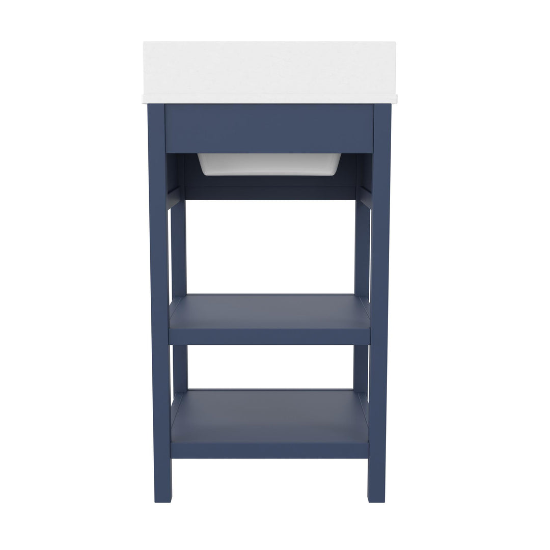 Pisa 20 Inch Bathroom Vanity with Carrera Countertop and 2 Storage Shelves - Navy