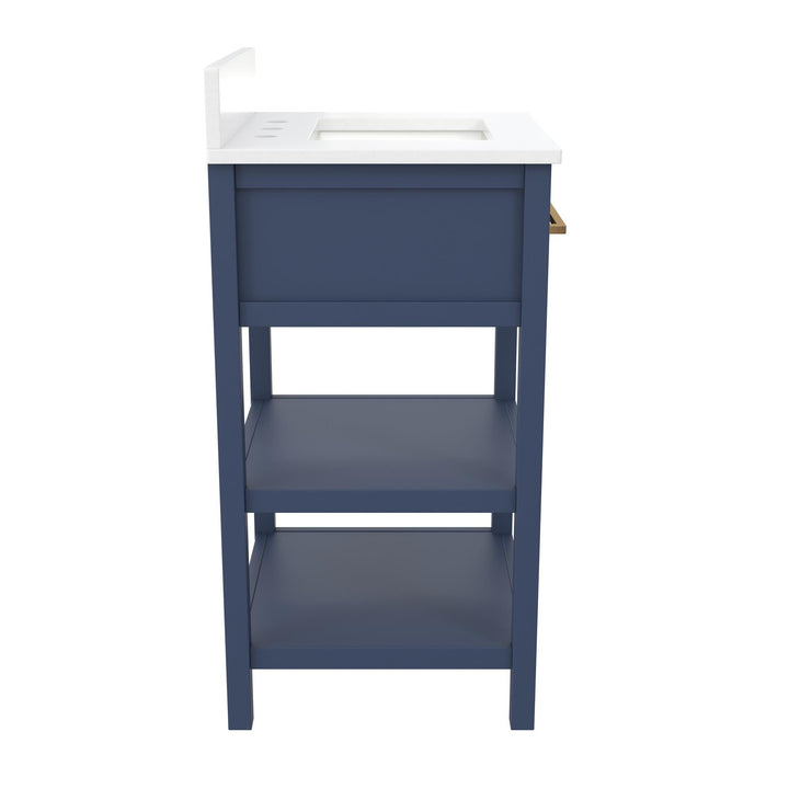 Pisa 20 Inch Bathroom Vanity with Carrera Countertop and 2 Storage Shelves - Navy