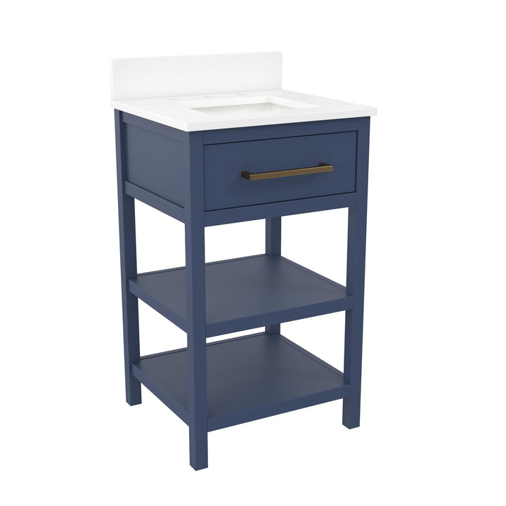 Pisa 20 Inch Bathroom Vanity with Carrera Countertop and 2 Storage Shelves - Navy