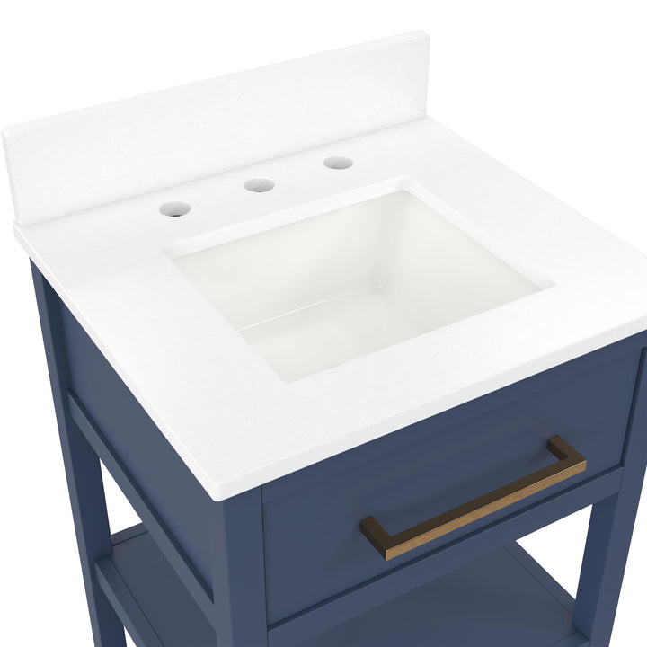 Pisa 20 Inch Bathroom Vanity with Carrera Countertop and 2 Storage Shelves - Navy