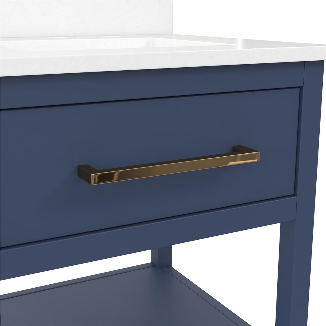 Pisa 20 Inch Bathroom Vanity with Carrera Countertop and 2 Storage Shelves - Navy