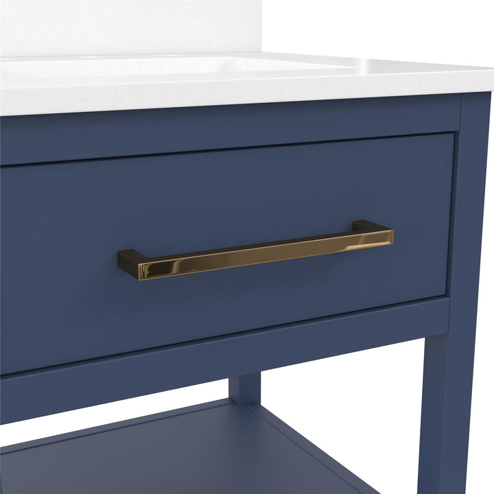 Pisa 20 Inch Bathroom Vanity with Carrera Countertop and 2 Storage Shelves - Navy
