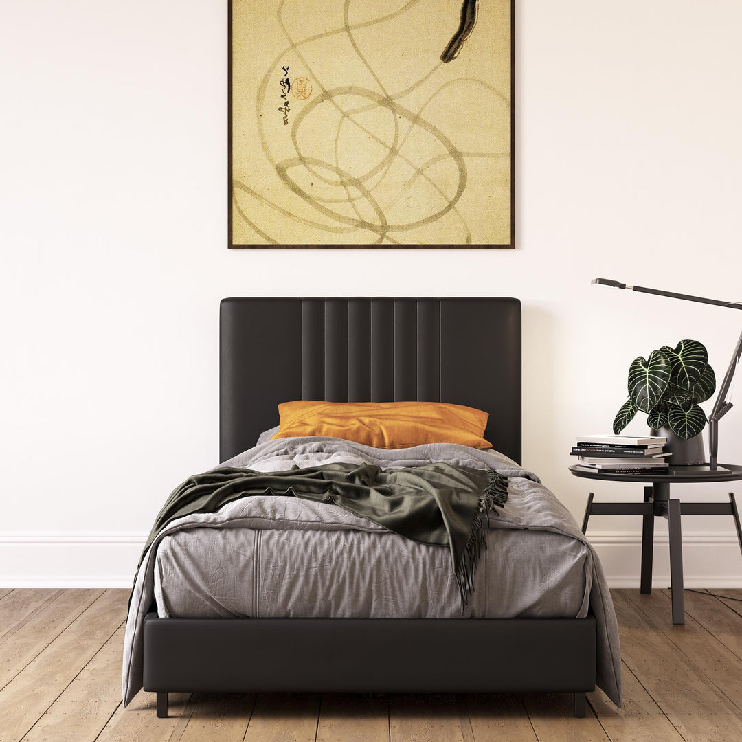Rio Faux Leather Upholstered Platform Bed with Tufted Headboard - Black - Twin