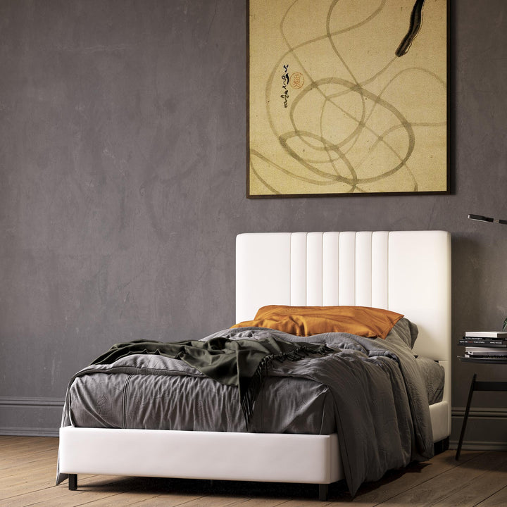 Rio Faux Leather Upholstered Platform Bed with Tufted Headboard - White - Twin