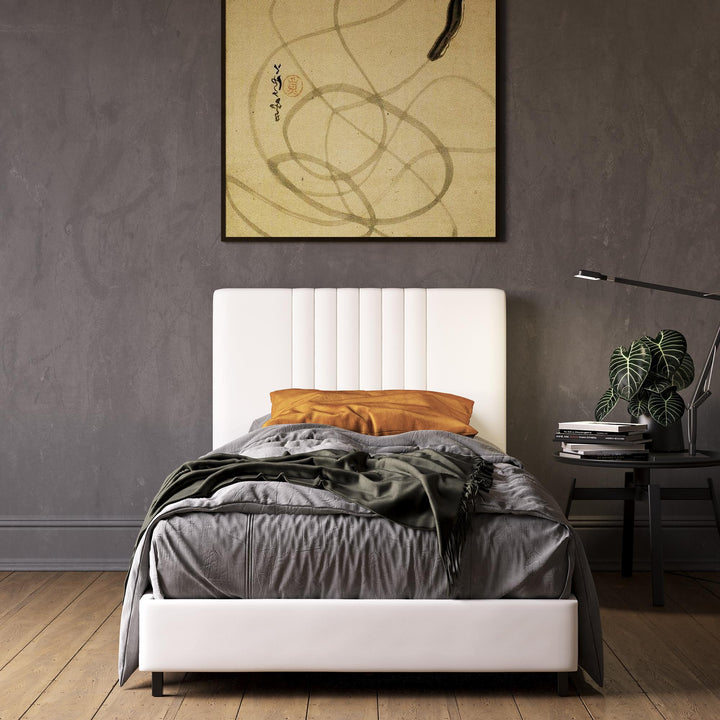 Rio Faux Leather Upholstered Platform Bed with Tufted Headboard - White - Twin