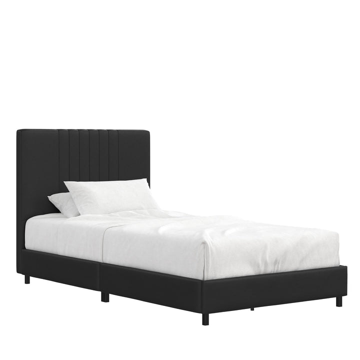 leather upholstered bed frame  - Black - Twin Size