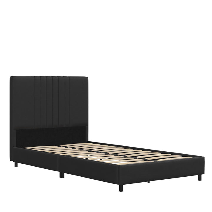 Rio Faux Leather Upholstered Platform Bed with Tufted Headboard - Black - Twin
