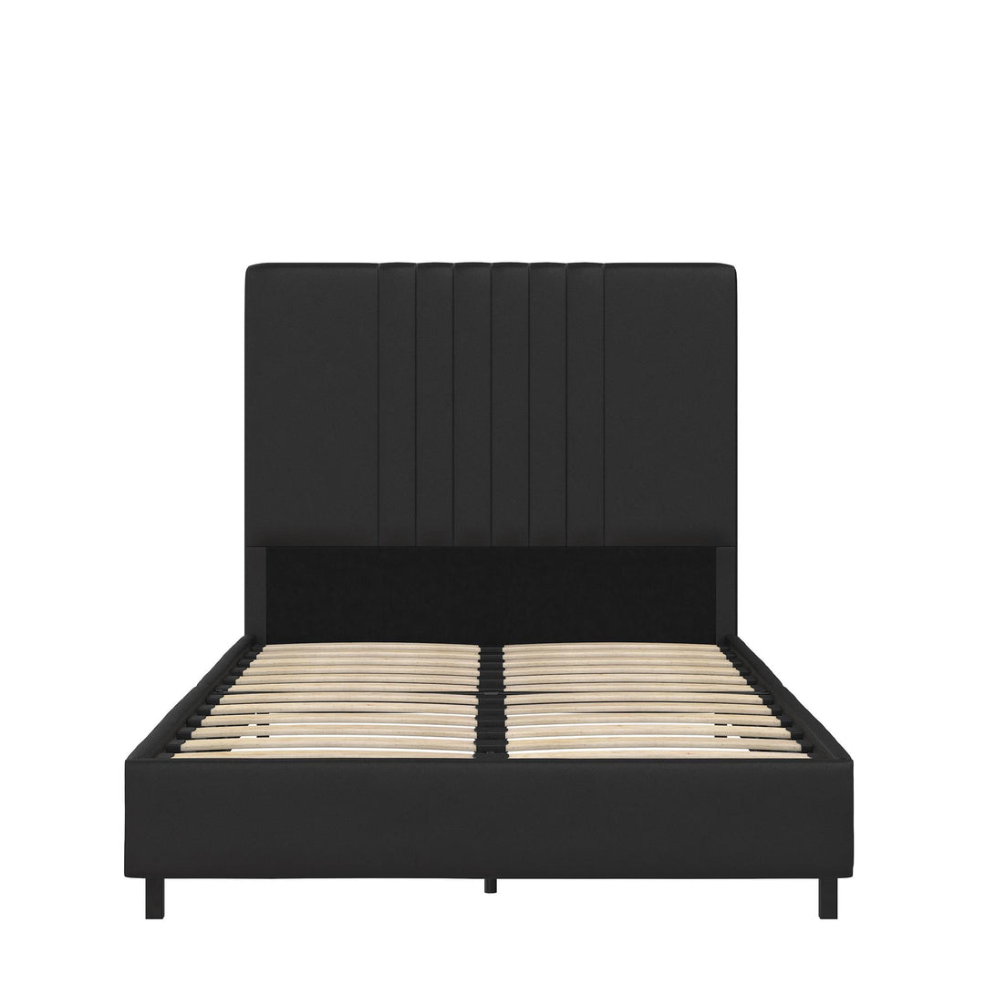 leather tufted bed frame  - Black - Twin Size