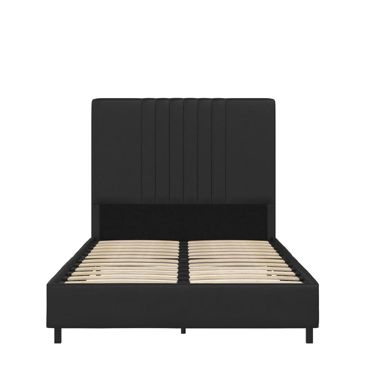 leather tufted bed frame  - Black - Twin Size