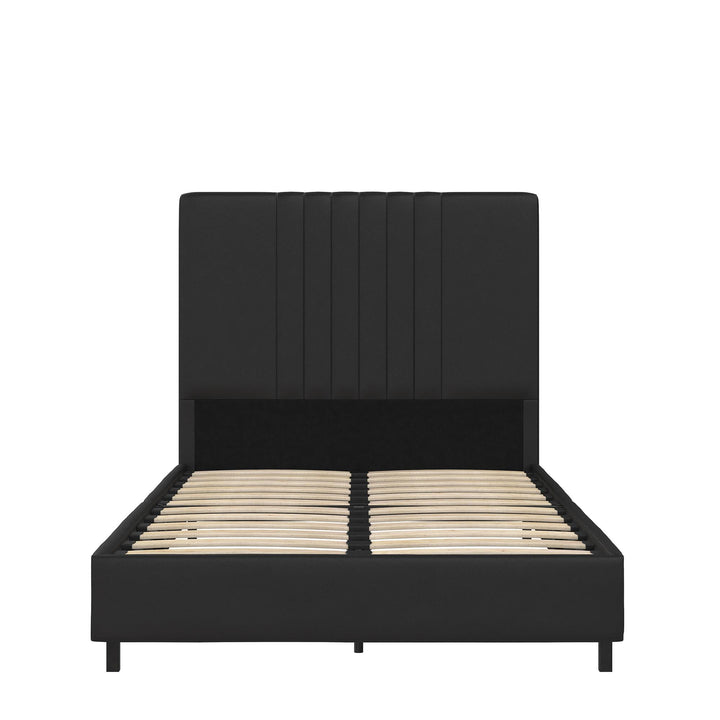 Rio Faux Leather Upholstered Platform Bed with Tufted Headboard - Black - Twin