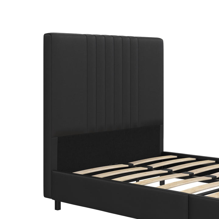 Rio Faux Leather Upholstered Platform Bed with Tufted Headboard - Black - Twin