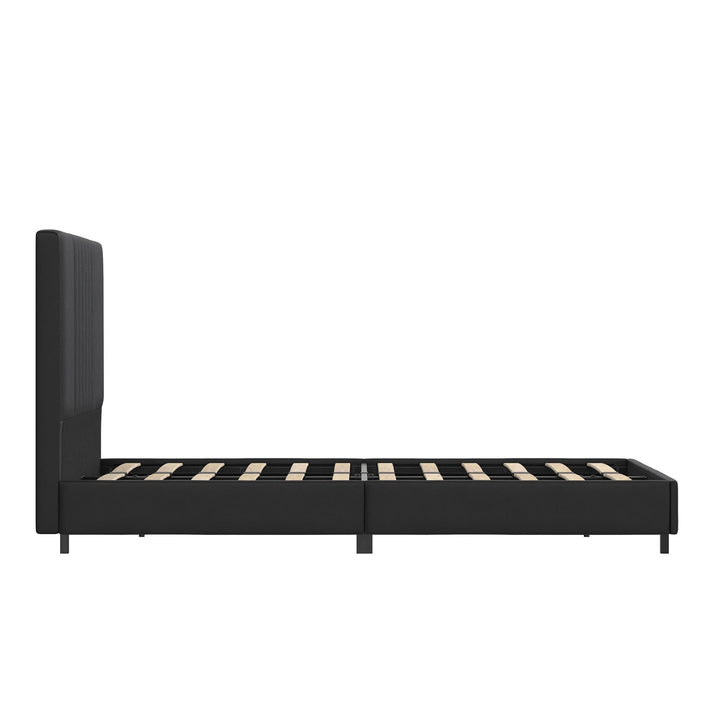 Rio Faux Leather Upholstered Platform Bed with Tufted Headboard - Black - Twin