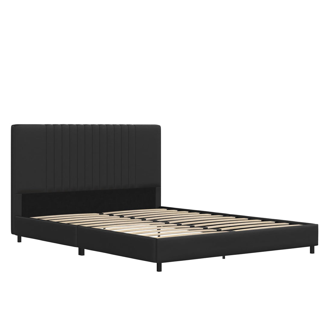 Rio Faux Leather Upholstered Platform Bed with Tufted Headboard - Black - Queen