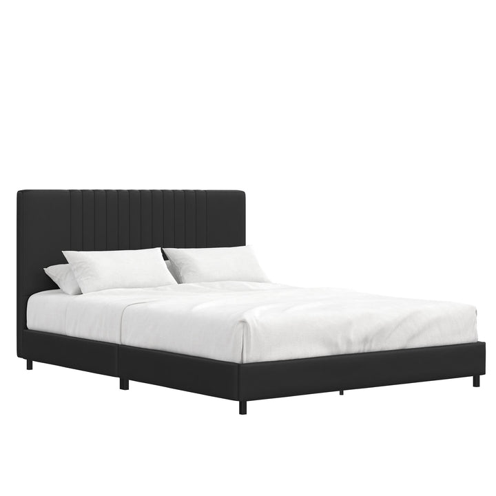 Rio Faux Leather Upholstered Platform Bed with Tufted Headboard - Black - Queen