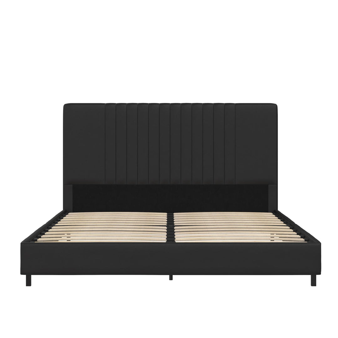 Rio Faux Leather Upholstered Platform Bed with Tufted Headboard - Black - Queen