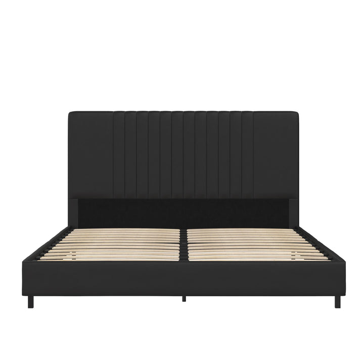 Rio Faux Leather Upholstered Platform Bed with Tufted Headboard - Black - Queen