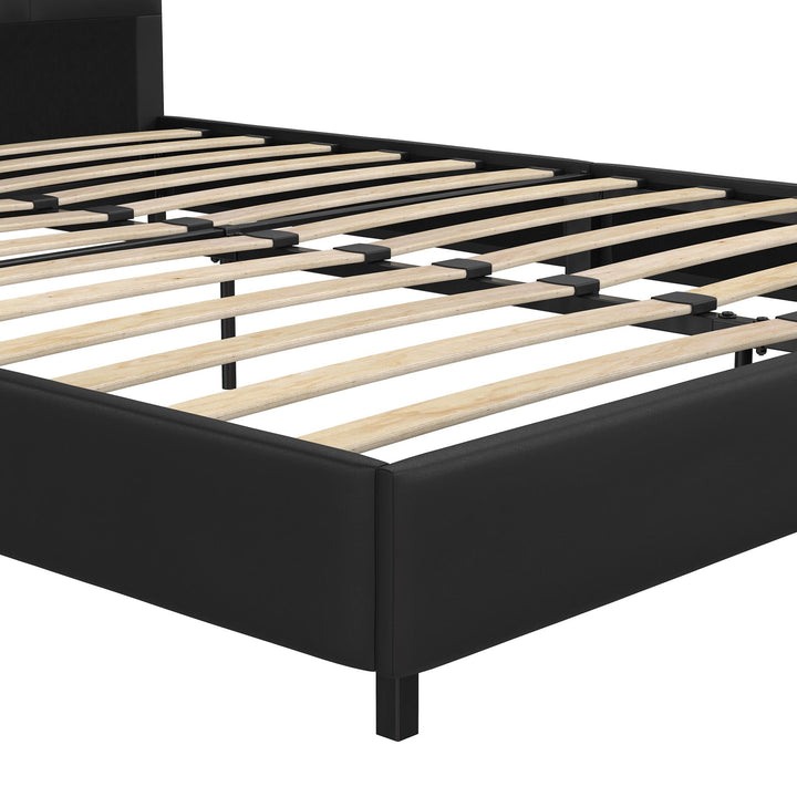 Rio Faux Leather Upholstered Platform Bed with Tufted Headboard - Black - Queen