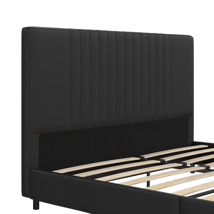 Rio Faux Leather Upholstered Platform Bed with Tufted Headboard - Black - Queen