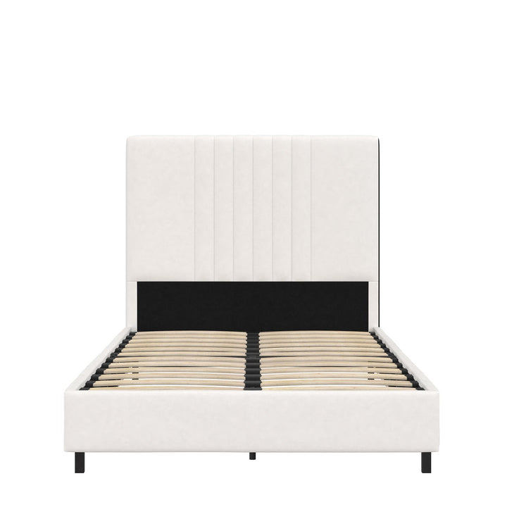 Rio Faux Leather Upholstered Platform Bed with Tufted Headboard - White - Twin