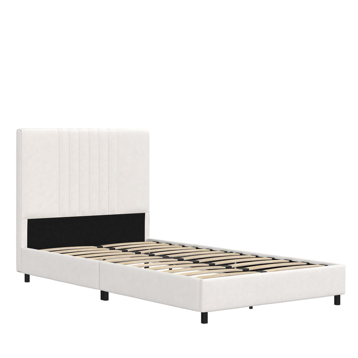 Rio Faux Leather Upholstered Platform Bed with Tufted Headboard - White - Twin