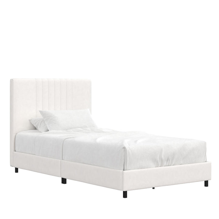 Rio Faux Leather Upholstered Platform Bed with Tufted Headboard - White - Twin