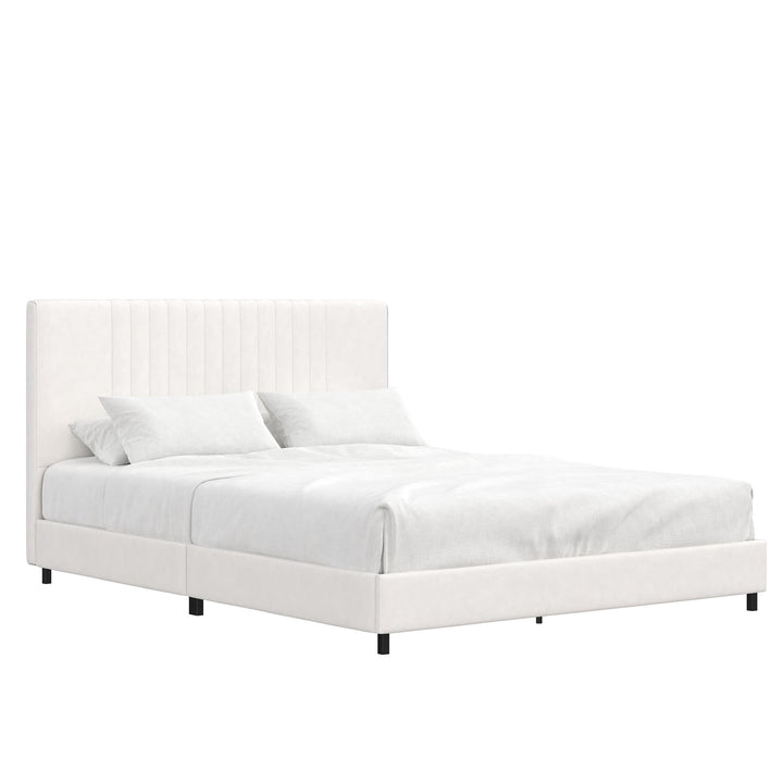Rio Faux Leather Upholstered Platform Bed with Tufted Headboard - White - Queen