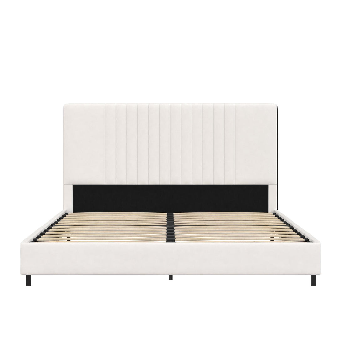Rio Faux Leather Upholstered Platform Bed with Tufted Headboard - White - Queen