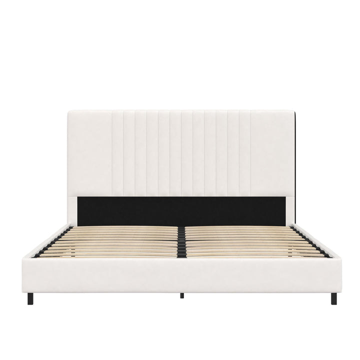 Rio Faux Leather Upholstered Platform Bed with Tufted Headboard - White - Queen