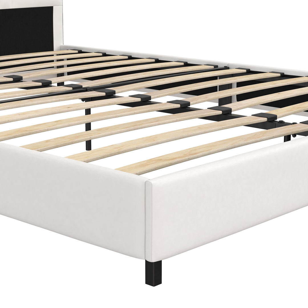 Rio Faux Leather Upholstered Platform Bed with Tufted Headboard - White - Queen
