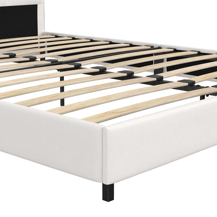 Rio Faux Leather Upholstered Platform Bed with Tufted Headboard - White - Queen