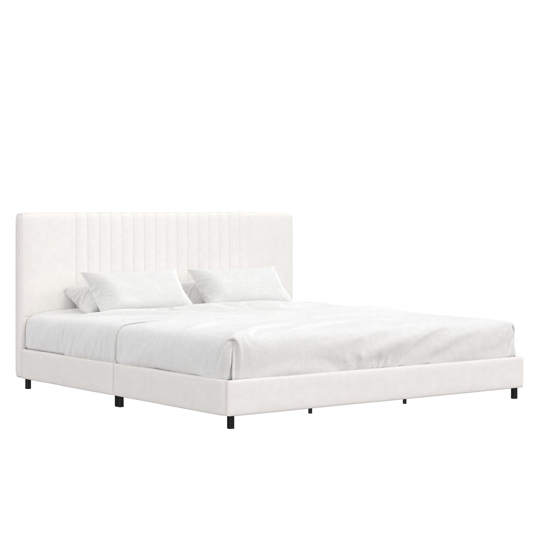 Rio Faux Leather Upholstered Platform Bed with Tufted Headboard - White - King