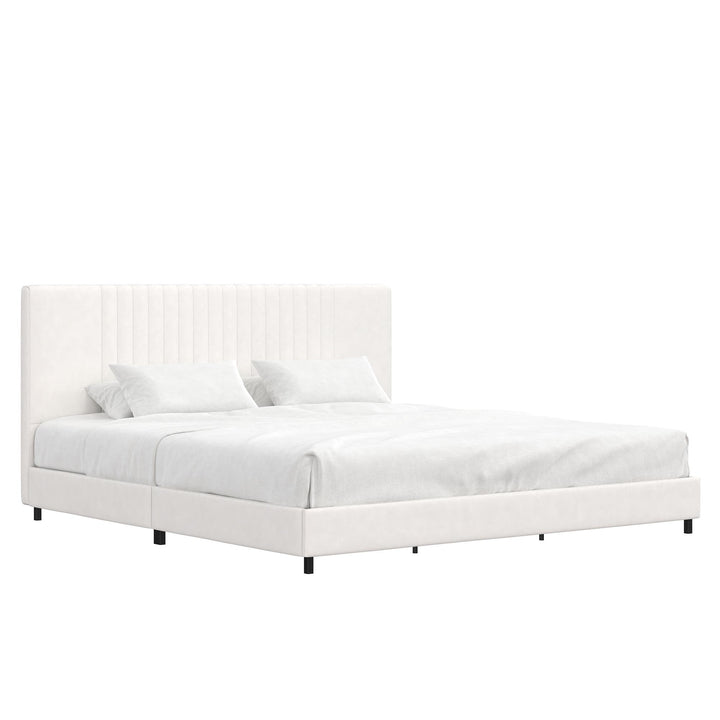 Rio Faux Leather Upholstered Platform Bed with Tufted Headboard - White - King