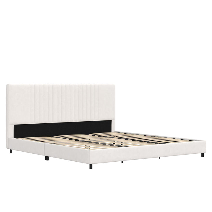 Rio Faux Leather Upholstered Platform Bed with Tufted Headboard - White - King